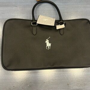 Polo Ralph Lauren black plastic faux leather duffel bag